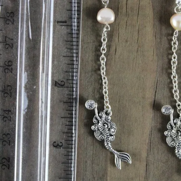 Hand crafted Fresh Water Pearl & Mermaid Dangle Earrings - Picture 6 of 6